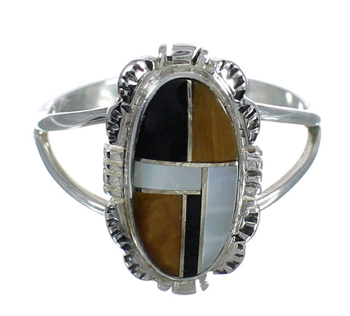 Genuine Sterling Silver And Multicolor Jewelry Ring Size 7-3/4 VX61904